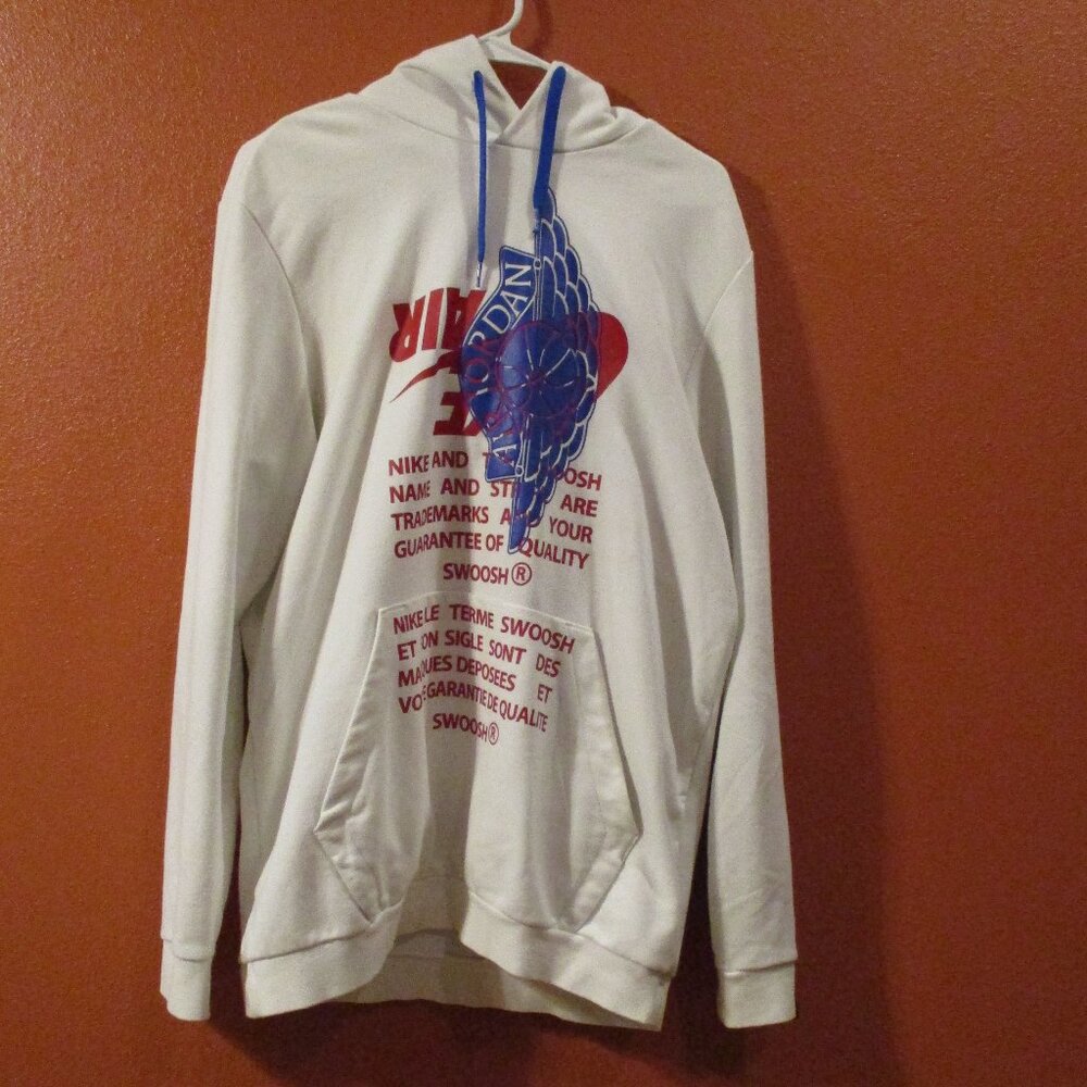 Nike Hoodie Air Jordan 2001 Men Medium White Blue Long Sleeve Pullover Hoodie